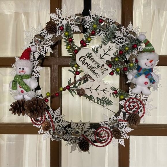 Handmade Wreath Christmas Snowman Snowflake - Picture 2 of 13